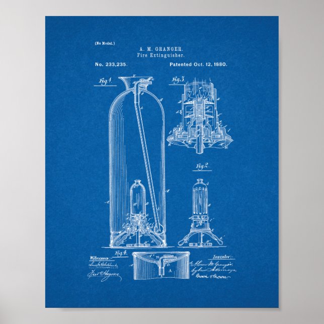 Fire Extinguisher Patent - Blueprint Poster (Front)