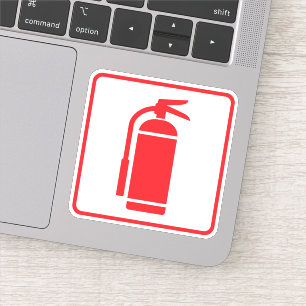 Fire extinguisher symbol, red on white, red border sticker