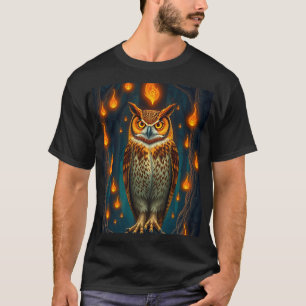 Fire-Eyed Owl Art: Golden Embers, Mystical T-Shirt