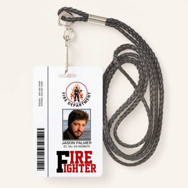 Fire fighter department photo id template red badge (Front with Lanyard)