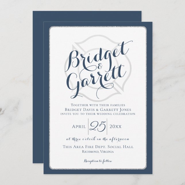 Fire Fighter Designer Text and Monogram Invitation (Front/Back)