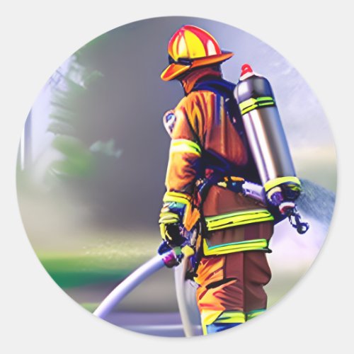 Fire fighter Fighting a Fire  ai generated art Classic Round Sticker