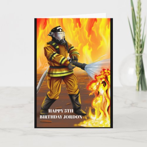 Fire fighter fighting the flames card