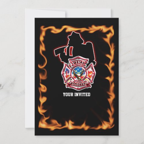 Fire fighter fighting the flames invitation