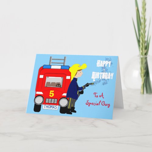 Fire_fighter Fire Engine Themed Happy Birthday Card