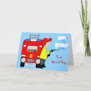 Fire-fighter Fire Engine Themed Kid Happy Birthday Card