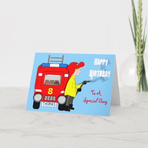 Fire_fighter Fire Engine Themed Kid Happy Birthday Card