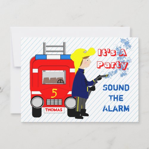 Fire_fighter Fire Engine Themed Kids Party Invitation