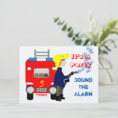 Fire-fighter Fire Engine Themed Kids Party Invitation (Standing Front)