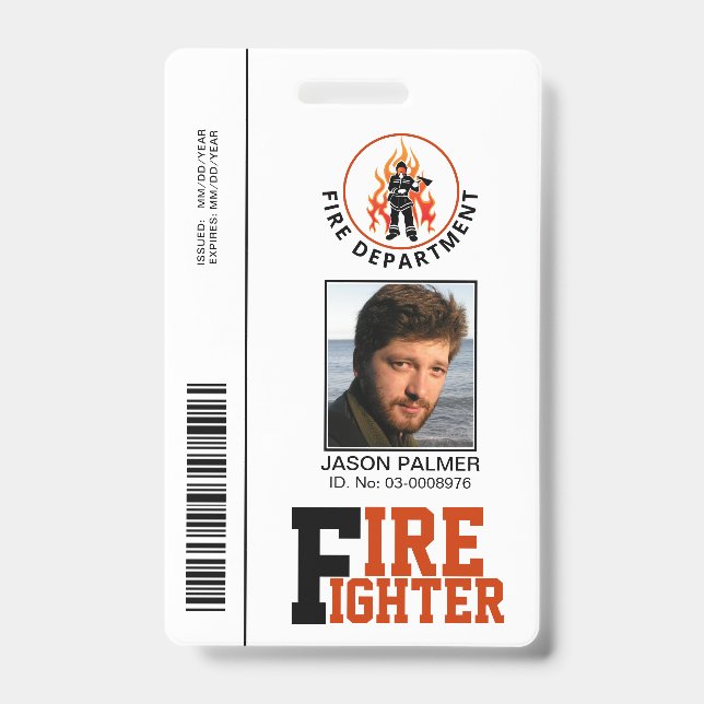 Fire fighter/fireman department photo id template badge (Front)