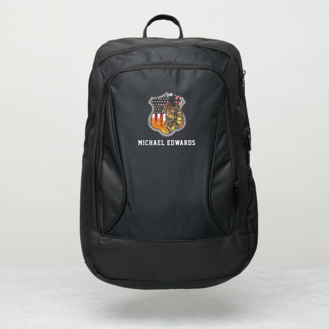 Fire Fighter Fireman Logo | Monogram Port Authority® Backpack (Front)