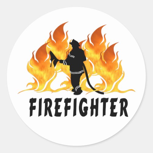 Fire Fighter Flames Classic Round Sticker