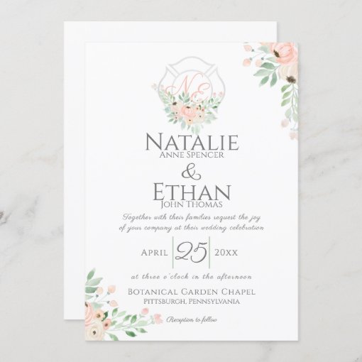 Fire Fighter Floral Monogram Blush Invitation | Zazzle