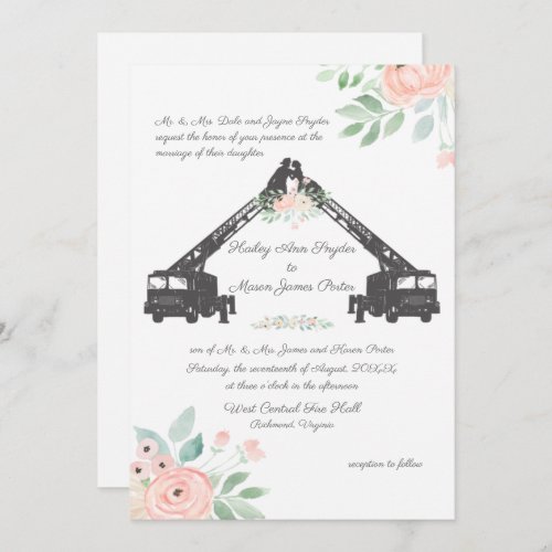 Fire Fighter Floral Wedding Invitation