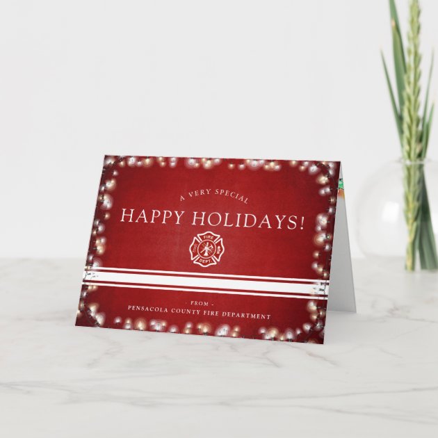 Fire Fighter Happy Holidays | Christmas Custom Holiday Invitation