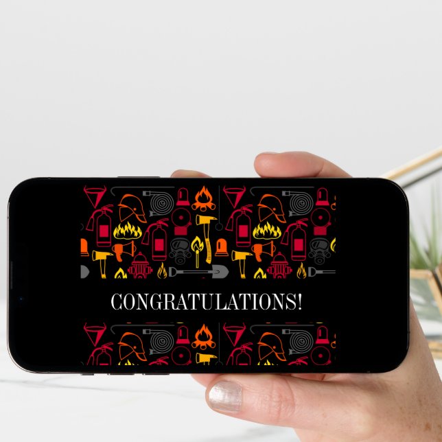 Fire Fighter Icons Pattern Black Card (Front Digital)