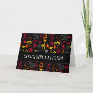 Fire Fighter Icons Pattern Black Card