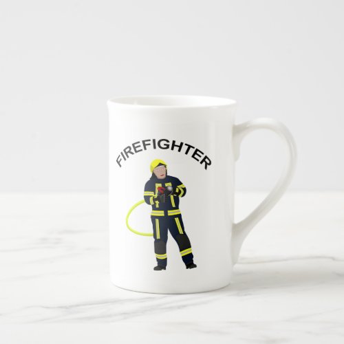 Fire fighter in blue suit porcelain bone china mug