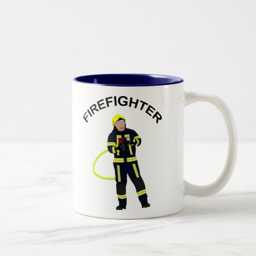 Fire fighter in blue suit Two color Two_Tone Coffee Mug