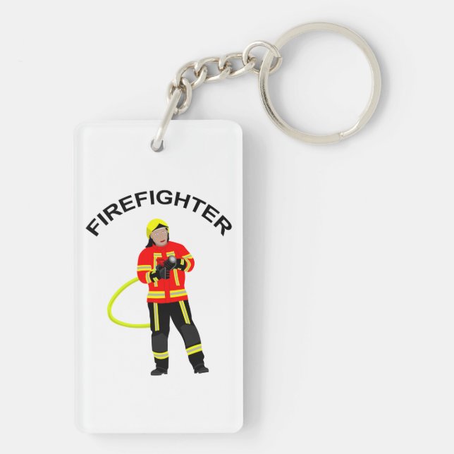 Fire fighter in duty clothes keychain (Back)
