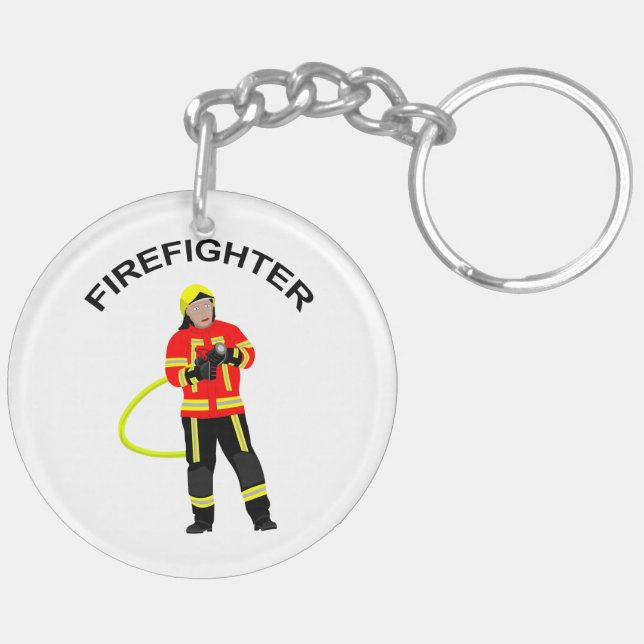 Fire fighter in duty clothing key keychain (Back Left)