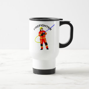Fire fighter in red use clothes travel mug