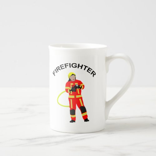 Fire fighter in red use clothing porcelain bone china mug