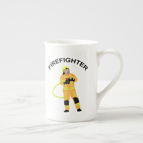 Fire fighter in sand_colored wear Por Bone China Mug