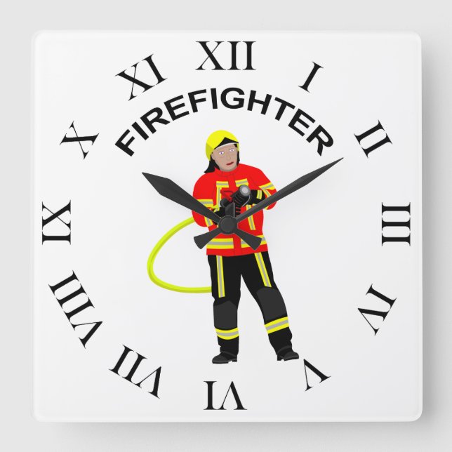 Fire fighter in use clothes Quadratic Wan Square Wall Clock (Front)