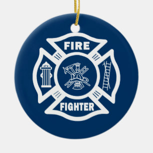 Fire Fighter Maltese Ceramic Ornament