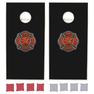 Fire Fighter Maltese Cross Corn Hole Boards Black Cornhole Set
