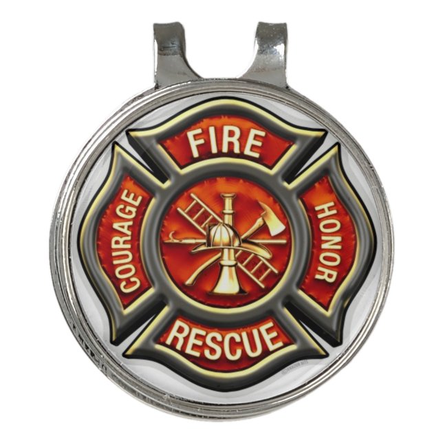 Fire Fighter Maltese Cross Golf Hat Clip Ball Mark (Front)