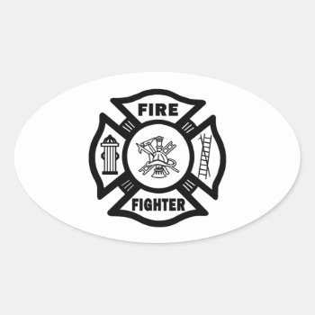 Fire Fighter Maltese Oval Sticker by bonfirefirefighters at Zazzle