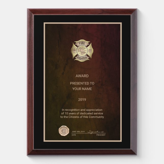 Fire Fighter Recognition Award Plaque (Vertical)