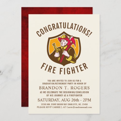 Fire Fighter Retro  Graduation Party Invite