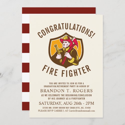 Fire Fighter Retro Style Graduation Announcement