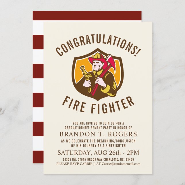 Fire Fighter Retro Style Graduation Announcement (Front/Back)