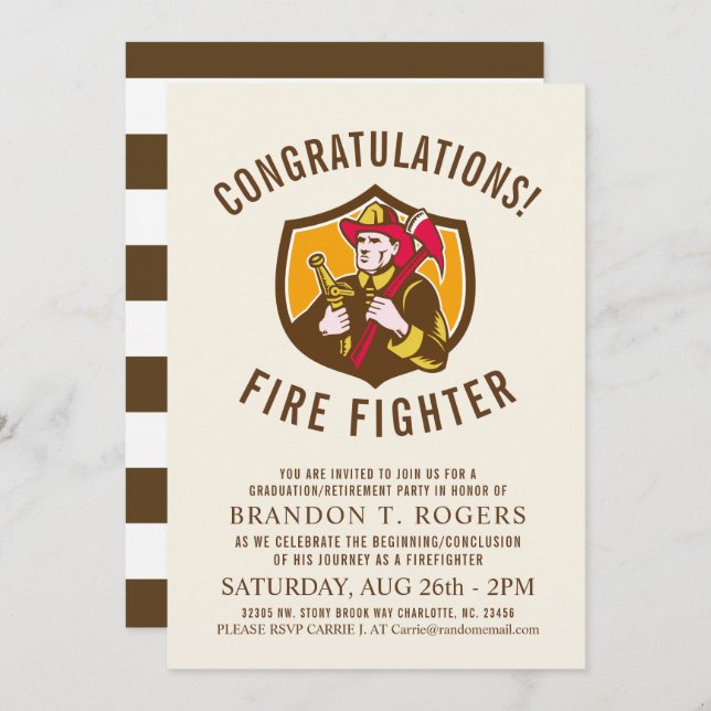 Fire Fighter Retro Style Graduation Announcement (Front/Back)