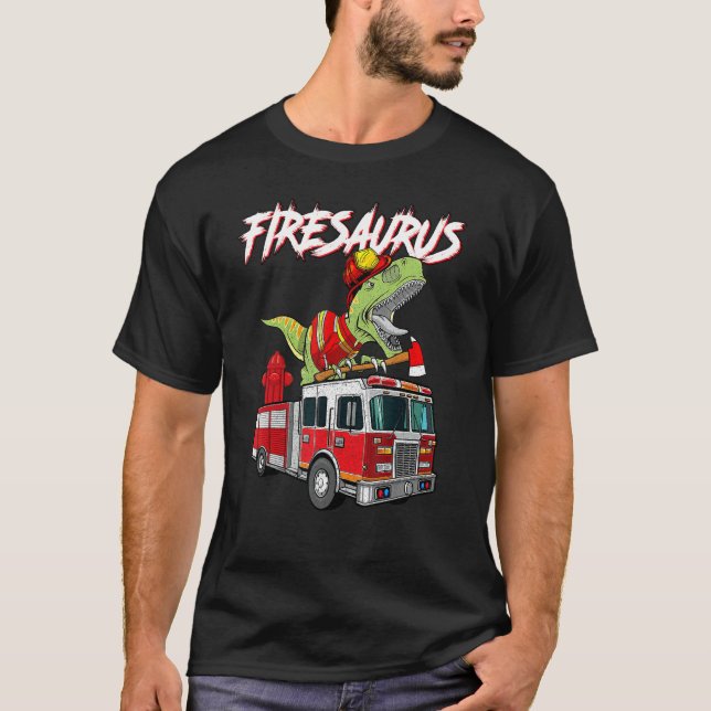 Fire Fighter Saurus Firesaurus Rex  Fireman T-Shirt (Front)
