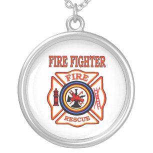 FIRE FIGHTER SILVER PLATED NECKLACE