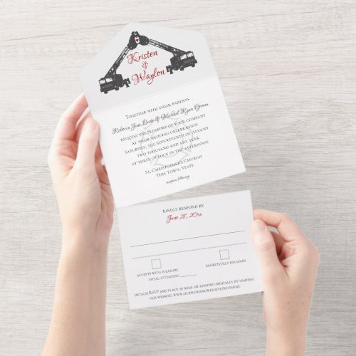 Fire Fighter Wedding All In One Invitation