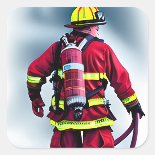 Fire fighters ai generated art square sticker