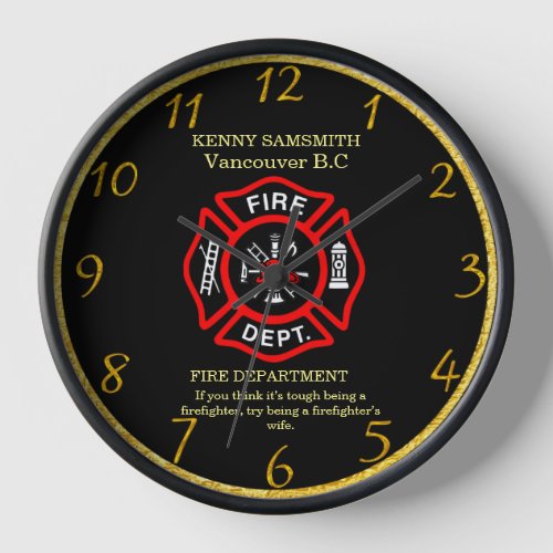 Fire Fighters Black And Red Badge Clock