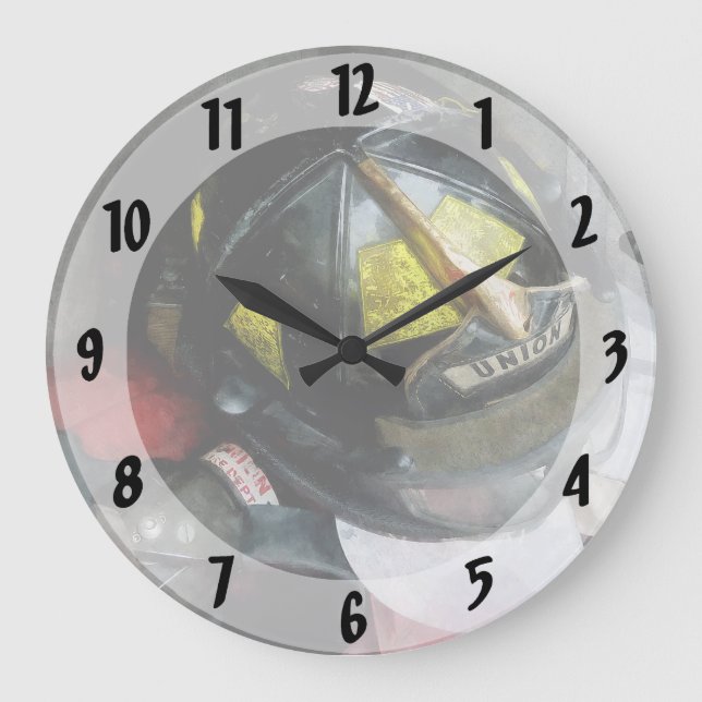 Fire Fighter's Helmet Closeup Large Clock (Front)