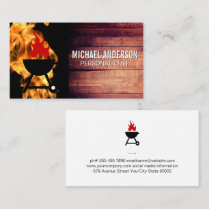 Fire Flame Chef BBQ Logo Restaurant Business Card