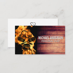 Fire Flame   Chef BBQ Logo   Wood Business Card