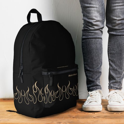 Fire Flame Elegant Black Gold Sporty Stylish   Printed Backpack