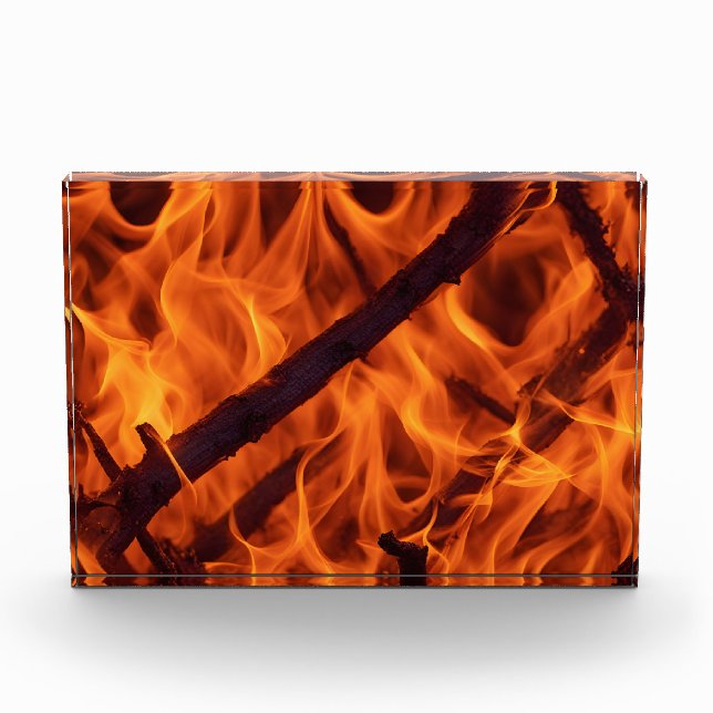 Fire flame macro  in fireplace photo block (Front)