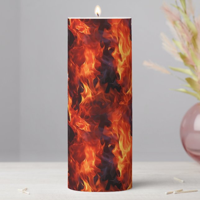 Fire Flame Pattern Pillar Candle (In Situ)