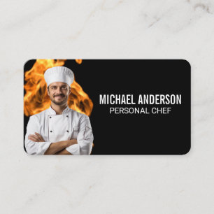 Fire Flame Smiling Chef Culinary Business Card